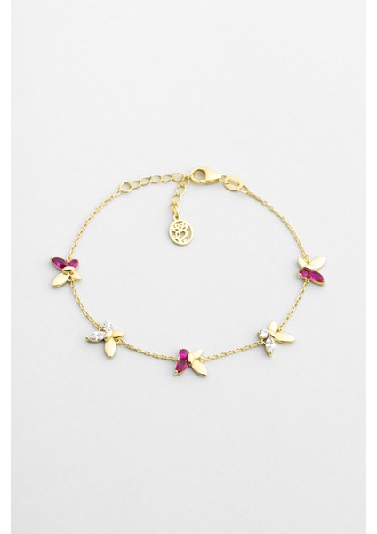 Şans Kelebeği 18 Ayar Sarı Altın Kaplama 19 cm Gümüş Bileklik