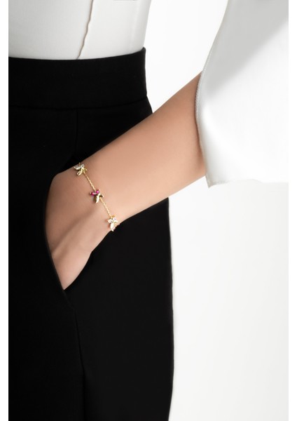 Şans Kelebeği 18 Ayar Sarı Altın Kaplama 19 cm Gümüş Bileklik fırsatları