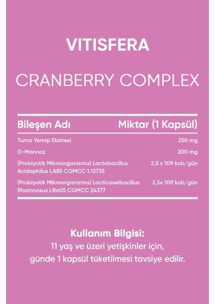 Cranberry Complex 30 Kapsül - Turna Yemişi Ekstresi, D-Mannoz, Probiyotik fırsatları