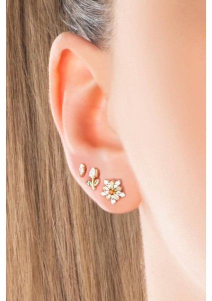 Papatya Çiçeği 18 Ayar Sarı Altın Kaplama Gümüş Çoklu Küpe fiyatları