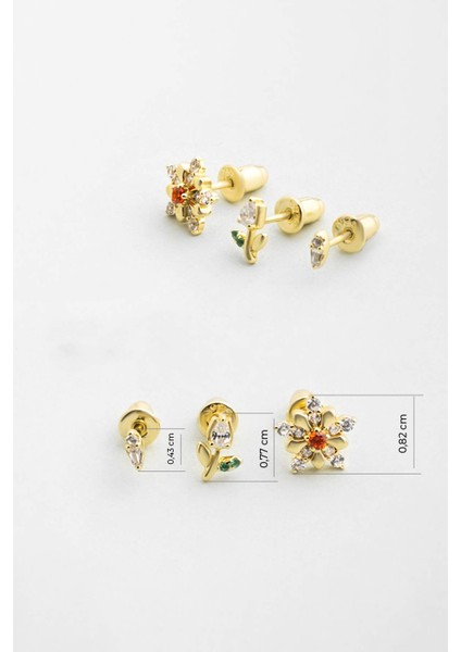 Papatya Çiçeği 18 Ayar Sarı Altın Kaplama Gümüş Çoklu Küpe modelleri