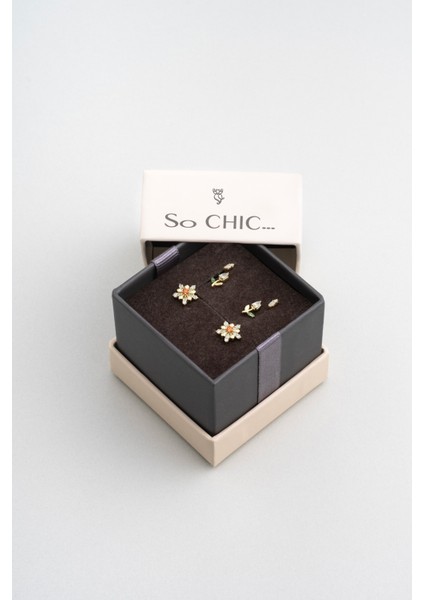 Papatya Çiçeği 18 Ayar Sarı Altın Kaplama Gümüş Çoklu Küpe indirimleri