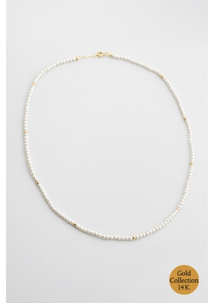 Doğal Inci Taşlı 43 cm 14 Ayar Sarı Altın Kolye