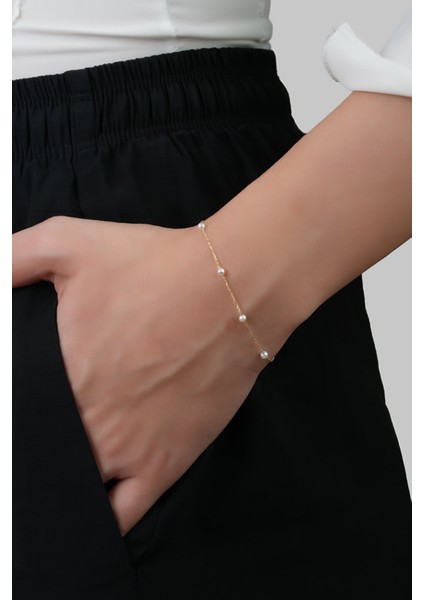 Doğal Inci Taşlı 14 Ayar Sarı Altın Bileklik fiyatları