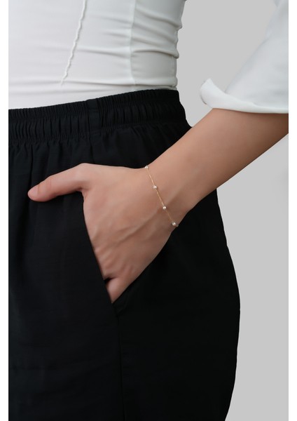 Doğal Inci Taşlı 14 Ayar Sarı Altın Bileklik fırsatları