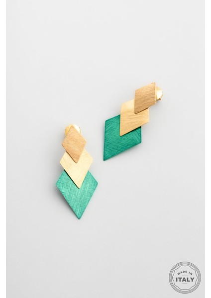 Yeşil Vaha 18 Ayar Sarı Altın Kaplama Gümüş Tasarım Küpe