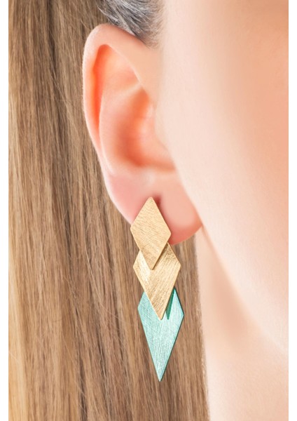 Yeşil Vaha 18 Ayar Sarı Altın Kaplama Gümüş Tasarım Küpe fiyatları