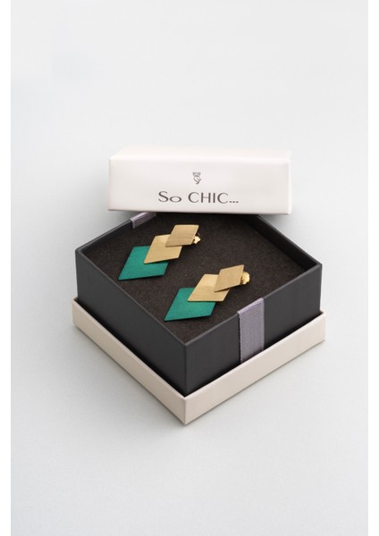 Yeşil Vaha 18 Ayar Sarı Altın Kaplama Gümüş Tasarım Küpe indirimleri