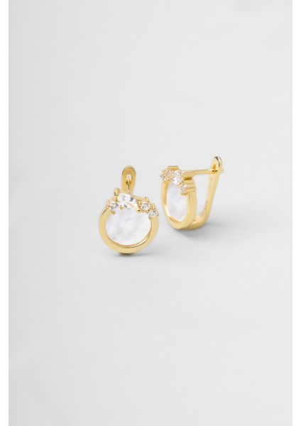 Sedef Tanrıçası 18 Ayar Sarı Altın Kaplama Gümüş Minimal Küpe