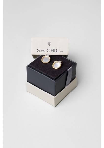 Sedef Tanrıçası 18 Ayar Sarı Altın Kaplama Gümüş Minimal Küpe indirimleri