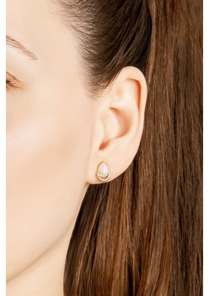 Ay Taşlı 14 Ayar Sarı Altın Pırlanta Küpe fiyatları