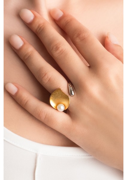 Inci Yaprağı 18 Ayar Sarı ve Beyaz Altın Kaplama Ayarlanabilir Gümüş Yüzük fiyatları