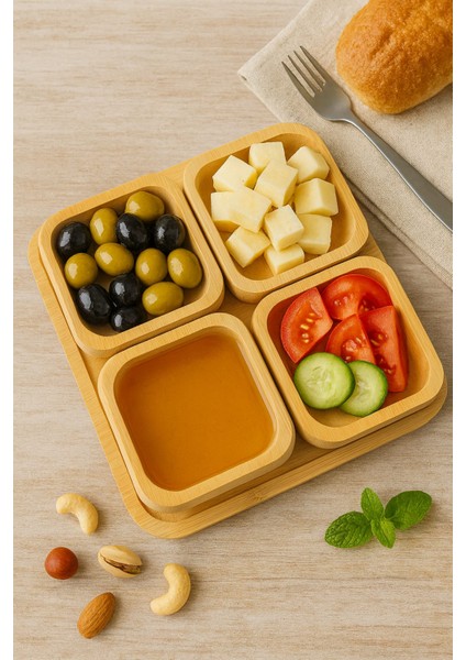 Bambu Çok Amaçlı Çerezlik ve Kahvaltılık - Sunum Tepsili - 4lü Kare fiyatları