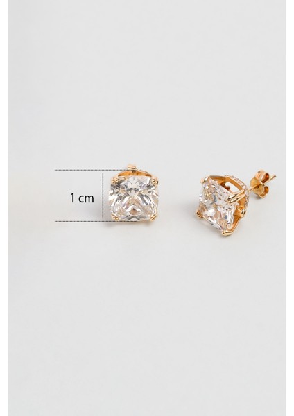 14 Ayar Sarı Altın Sertifikalı Premium Created Cushion Taşlı Tektaş Küpe modelleri