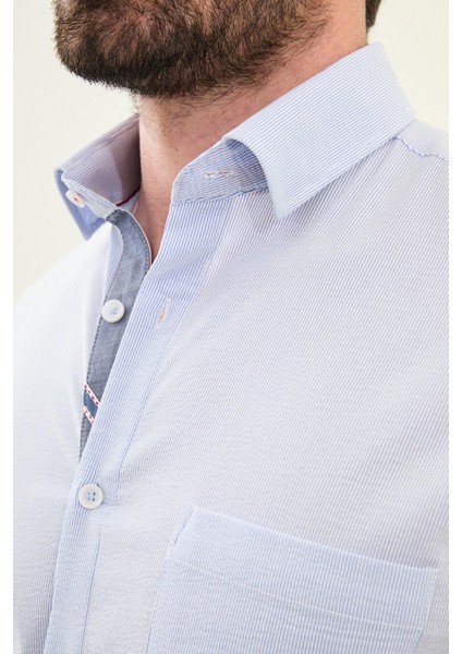 Desenli Mavi Slim Fit Pamuk Erkek Gömlek fiyatları