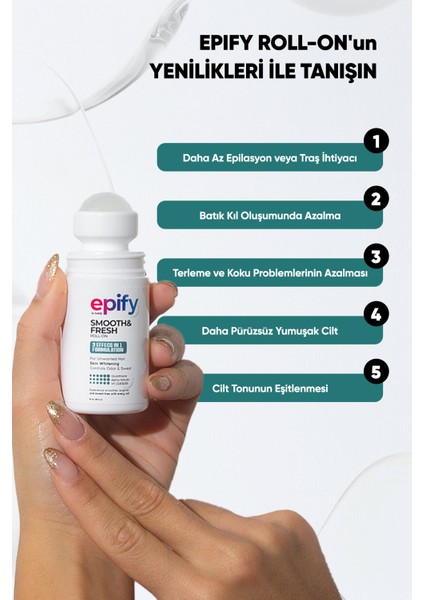 Smooth & Fresh Roll-On – 3 Etkili Tüy Azaltıcı, Ter ve Koku Önleyici, Cilt Tonunu Aydınlatıcı 50 ml