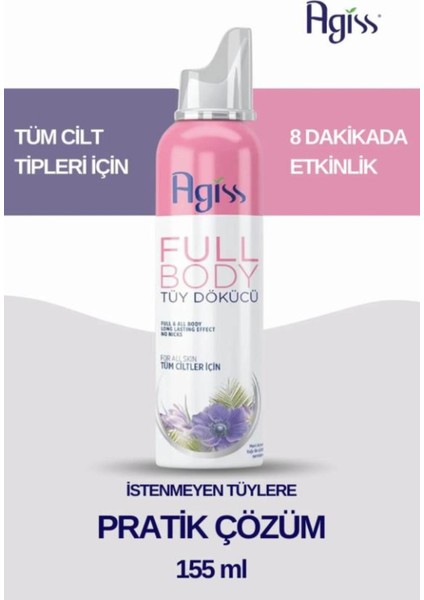 Tüm Vücut Tüy Dökücü Köpük Sprey 155 ml – E Vitaminli, Nemlendirici ve Durulanabilir, Tüm Cilt Tiplerine Uygun
