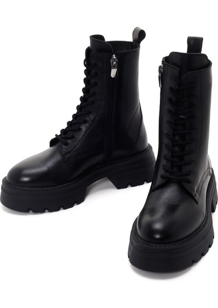Kadın Siyah Fermuarlı Kalın Tabanlı Deri Postal Bot 25WFD550218 modelleri