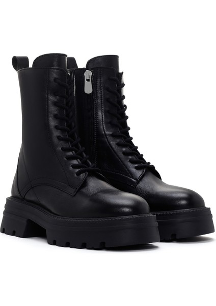 Kadın Siyah Fermuarlı Kalın Tabanlı Deri Postal Bot 25WFD550218 fırsatları