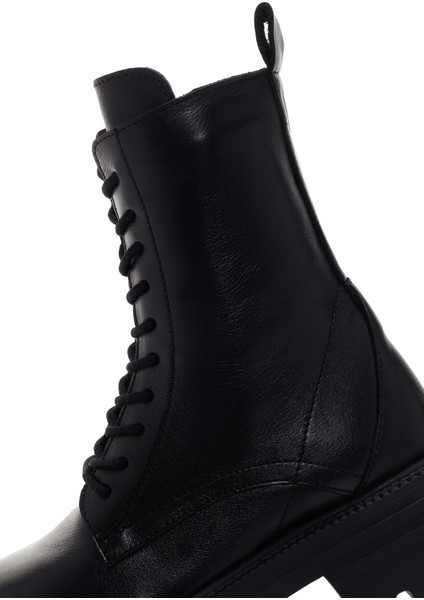 Kadın Siyah Fermuarlı Kalın Tabanlı Deri Postal Bot 25WFD550218