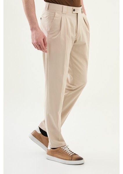 Pileli Bej Super Slim Fit Erkek Pantolon modelleri