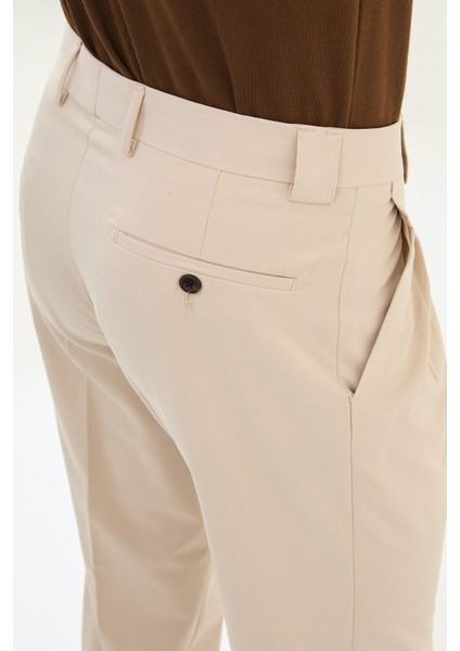 Pileli Bej Super Slim Fit Erkek Pantolon fırsatları