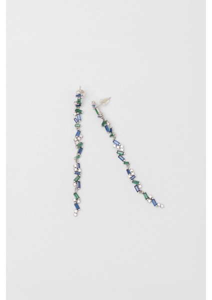 Görkemli Mavi Taşlı 18 Ayar Beyaz Altın Kaplama Gümüş Küpe