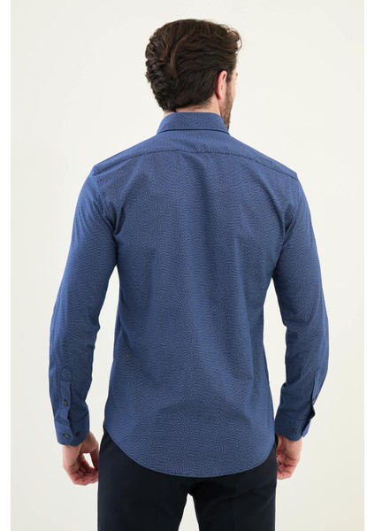 Desenli Indigo Slim Fit Pamuk Erkek Gömlek modelleri