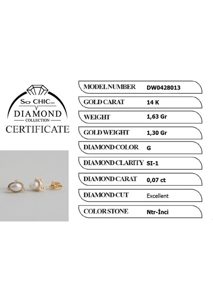 Diamond Collection 14 K Sarı Altın 0,07 Karat Pırlanta Doğal Inci Küpe indirimleri