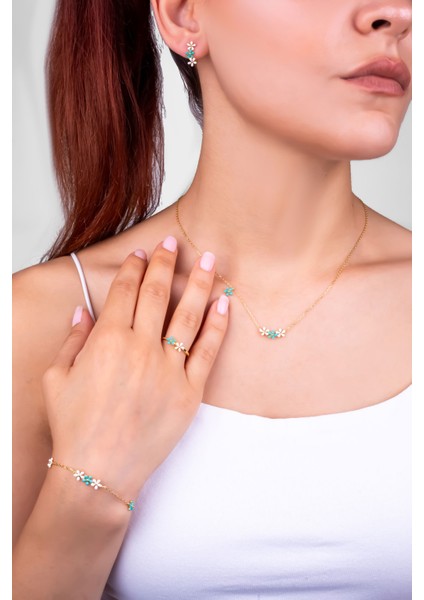 Santorini Çiçeği 18 Ayar Sarı Altın Kaplama Ayarlanabilir Gümüş Yüzük fırsatları