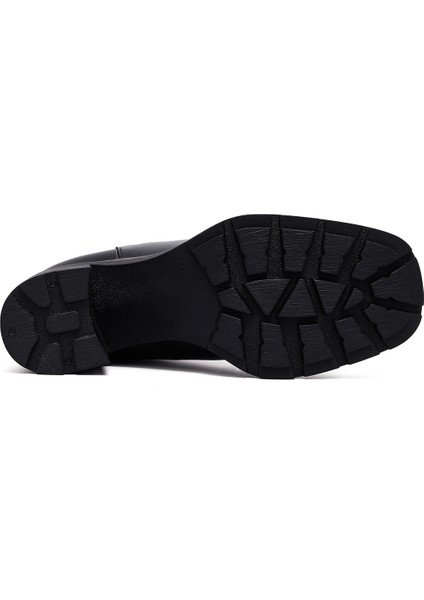 Kadın Siyah Kalın Topuklu Deri Bot 25WFD153218