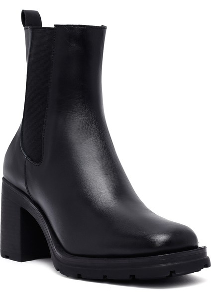 Kadın Siyah Kalın Topuklu Deri Bot 25WFD153218