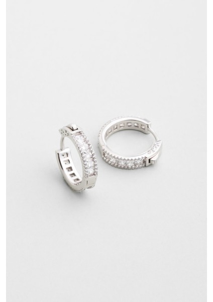 Thalia 18 Ayar Beyaz Altın Kaplama Gümüş Halka Küpe