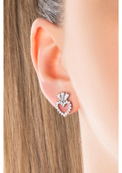 Beyaz Altın Sertifikalı Premium Created Trapez Taşlı Kalp Küpe fiyatları