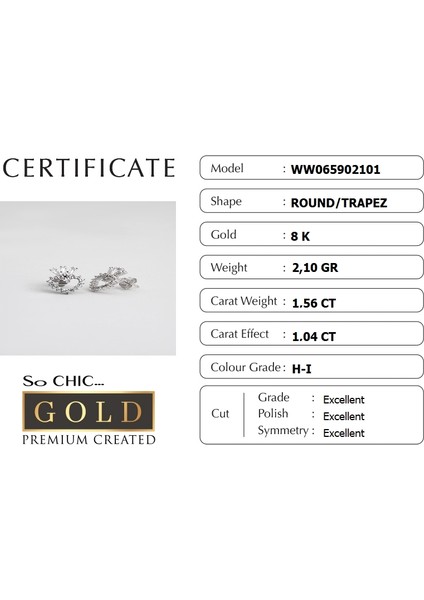 Beyaz Altın Sertifikalı Premium Created Trapez Taşlı Kalp Küpe indirimleri