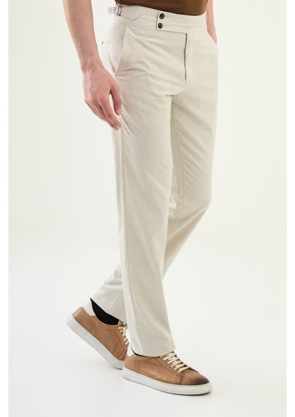 Desenli Taş Rengi Slim Fit Beli Tokalı Erkek Pantolon modelleri