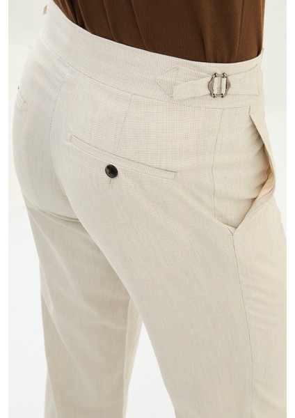 Desenli Taş Rengi Slim Fit Beli Tokalı Erkek Pantolon fırsatları