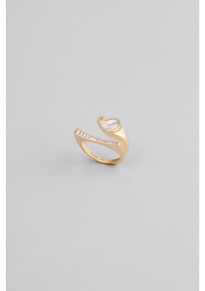 Sedef Masalı 18 Ayar Sarı Altın Kaplama Gümüş Yüzük