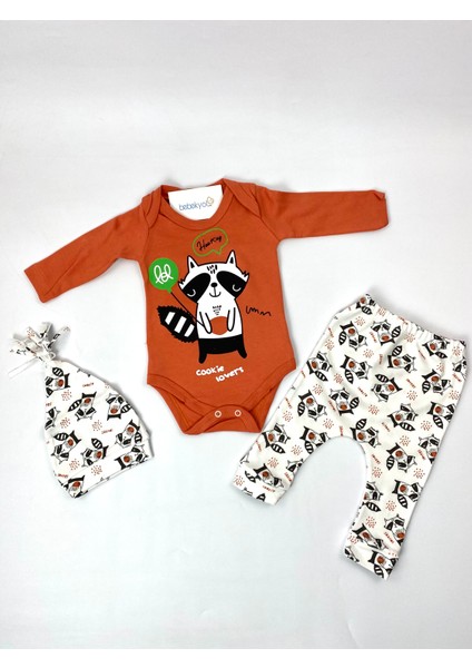 Raccoon Baskılı Bebek Takım