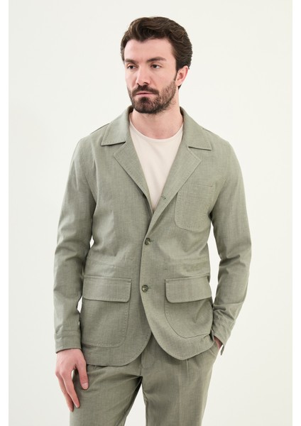 Düz Haki Slim Fit Torba Cep Apaç Yaka Keten Erkek Trenchcoat fiyatları