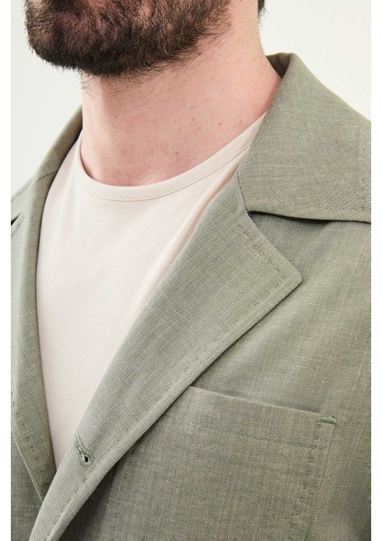 Düz Haki Slim Fit Torba Cep Apaç Yaka Keten Erkek Trenchcoat modelleri