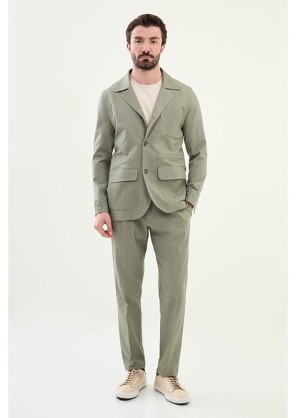 Düz Haki Slim Fit Torba Cep Apaç Yaka Keten Erkek Trenchcoat fırsatları