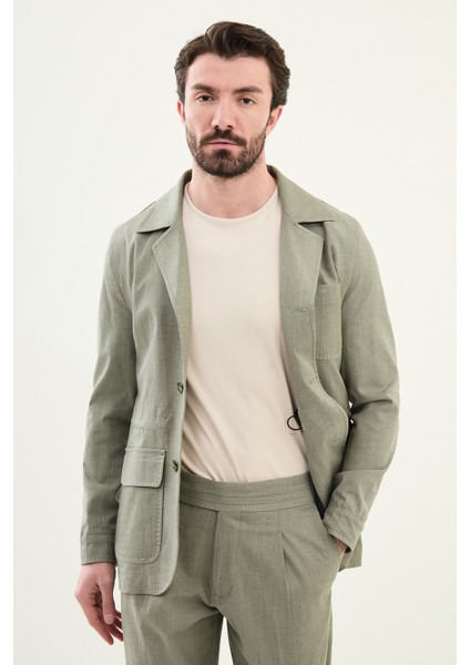 Düz Haki Slim Fit Torba Cep Apaç Yaka Keten Erkek Trenchcoat indirimleri