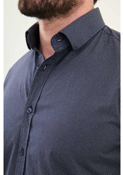 Desenli Lacivert Slim Fit Pamuk Erkek Gömlek fiyatları