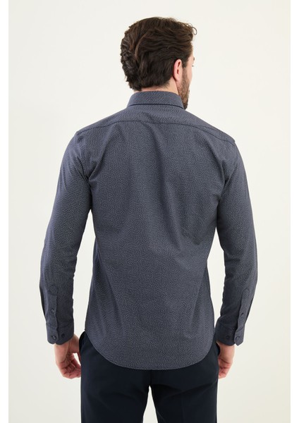 Desenli Lacivert Slim Fit Pamuk Erkek Gömlek modelleri