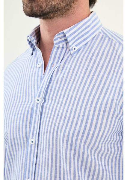Çizgili Slim Fit Uzun Kollu Keten Erkek Gömlek fiyatları