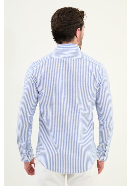 Çizgili Slim Fit Uzun Kollu Keten Erkek Gömlek modelleri