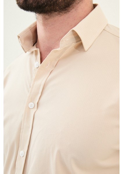 Gofreli Bej Slim Fit Pamuk Erkek Gömlek fiyatları