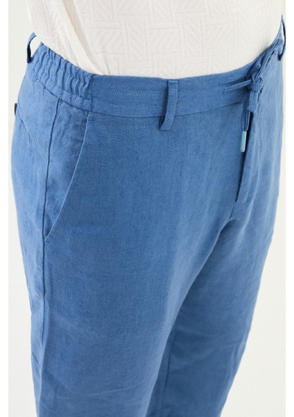 Düz Indigo Slim Fit %100 Keten Erkek Pantolon fiyatları