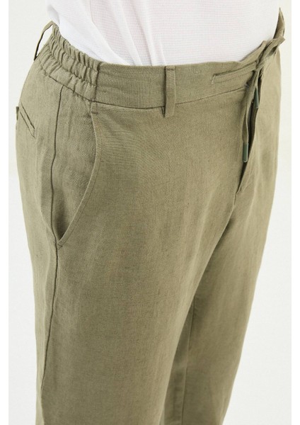 Düz Haki Slim Fit %100 Keten Erkek Pantolon fiyatları